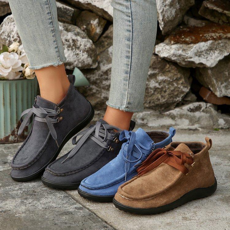 Autumn Women's Shoes Suede Leather Work Shoes Lace-up Flats Sneakers Platform Fashion Ankle Boots