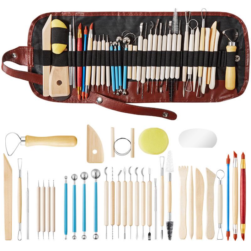 36-Piece Handmade Wooden Clay Sculpting & Pottery Tool Set