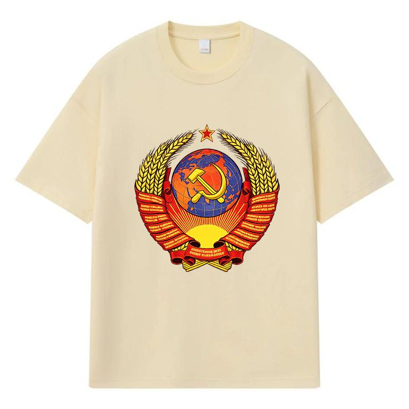 2026 Hammer And Sickle Emblem Printed Graphic Y2k Harajuku Streetwear 100% Cotton T Shirt Casual Oversized Summer Men T-shirt