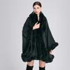 Women's Imitation Rex Rabbit Fur Collar Shawl Cape - Large Size, Knitted Loose Fit Cardigan for Autumn and Winter