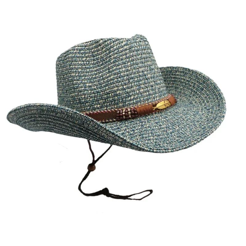 

2025 Summer Western Cowboy Top Hat Retro Style Sunshade Cowboy Straw Hat One Size