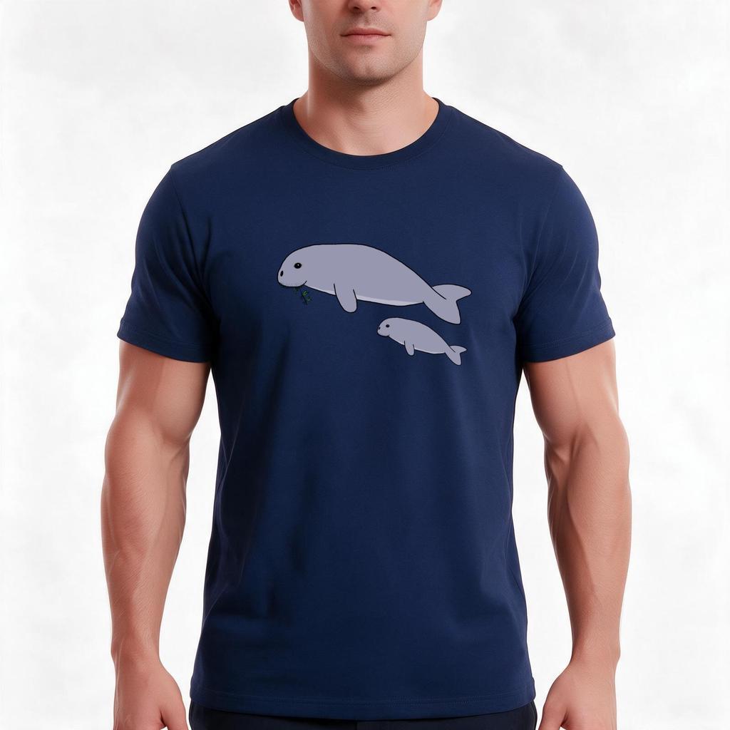 Dugong Mother And Child Tshirt Summer Casual Cotton Tee Oversized Streetwear Tops Vintage Graphic Print Unisex Unisex Unisex