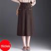 Autumn/Winter 2025 Black High-Waist Wool Knit Midi Skirt with Pockets