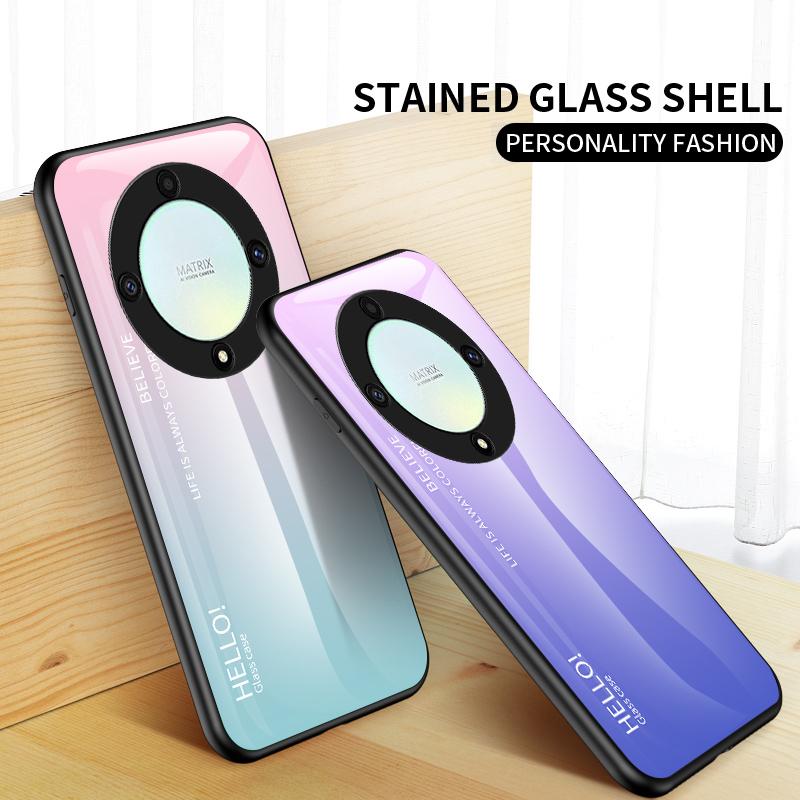 

For Honor X9a 5G Tempered Glass+PC+TPU Phone Cover Gradient Color Smartphone Case Gradient Rose