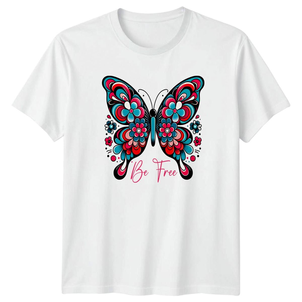 Be Free T-Shirt Butterfly Floral Nature Birthday Gift For Him And Her S
