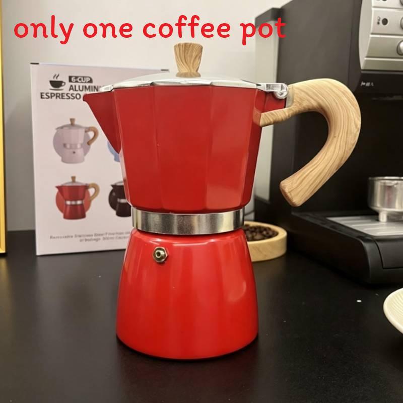 Caffettiera Moderna Minimalista in Alluminio con Manico in Legno per la Preparazione in Casa