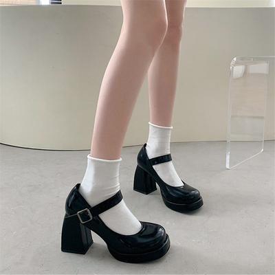 Mary Jane Shoes, High Heels, Thick Waterproof Platform, Thick Sole, Japanese Spice Girl Patent Leather, Black Temperament French Small Leather.