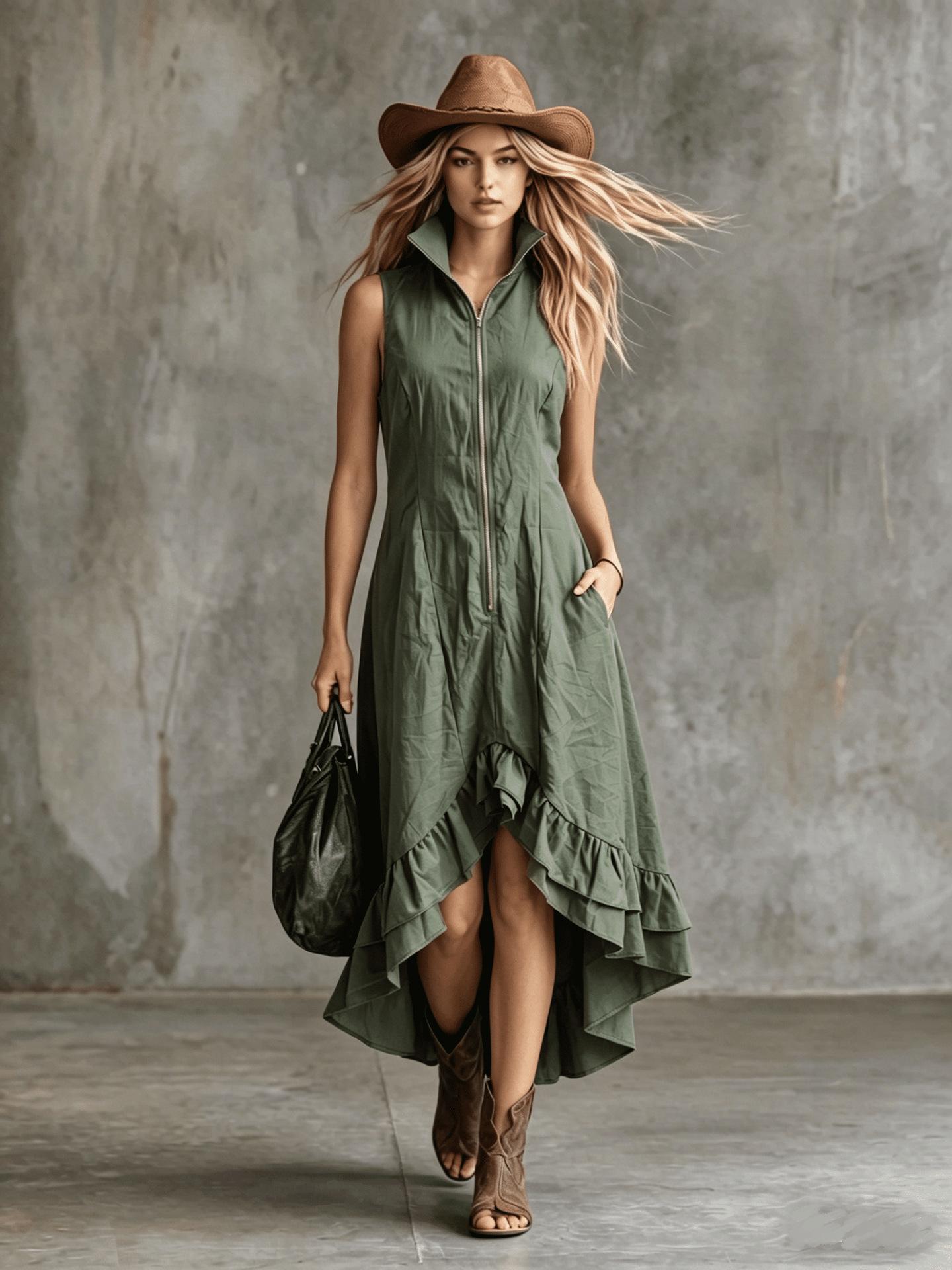 Ärmelloses Damen-Maxikleid mit Reißverschluss vorne, Umlegekragen, High-Low-Saum mit Rüschen, Lockerer Schnitt, Vintage, Urlaubs-Langkleid XXL gray