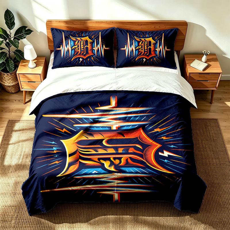 Detroit Tigers (14) 3pc Set Suitable for Master Bedrooms Soft and Comfortable an Ideal Gift for Family and Friends Includes One Duvet Cover and Two Pi