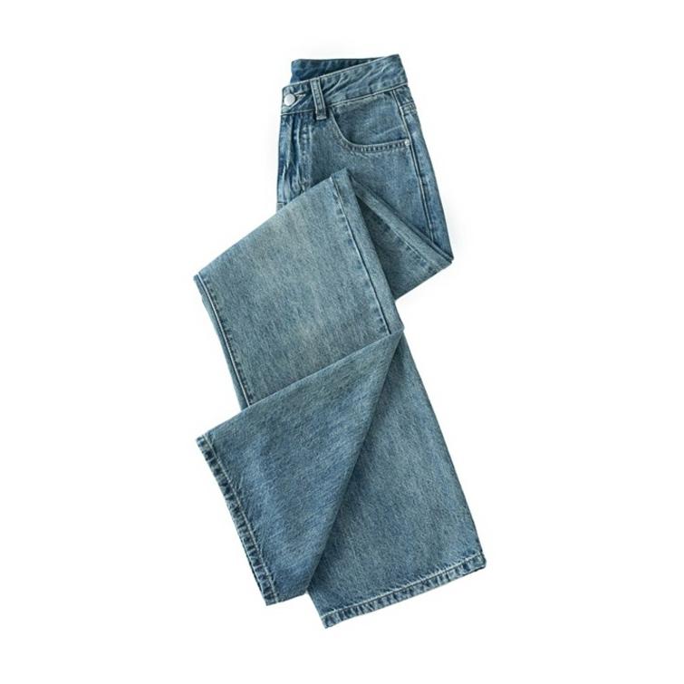 Drape Weitbeinjeans Damen Herbst und Winter Hochtailliert Locker Gerades Bein Schlankmachend Große Größe Mopping Lange Hose