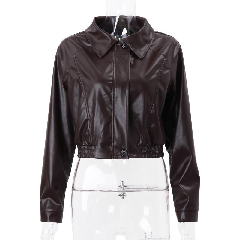 Retro Biker Style Women's PU High-Shine Jacket - 2025 Autumn Winter Trendy Versatile Faux Leather Coat, Edgy Chic Motorcycle Outerwear