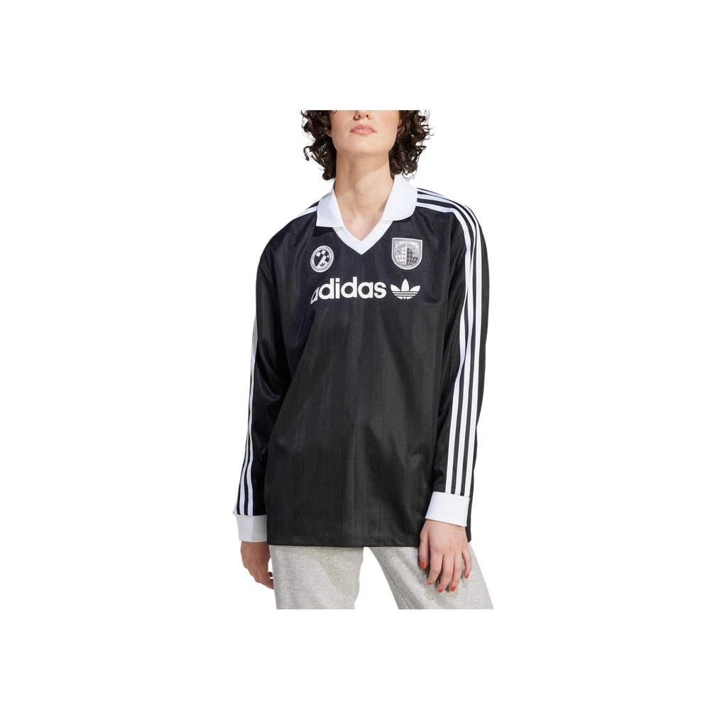 Adidas Originals Trefoil Logo Print V-Neck Long Sleeve T-Shirt Women Tops Black IR9769