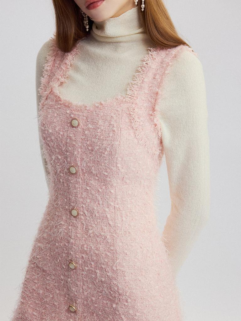Sinseuden Powder Pink Tweed Mini Dress