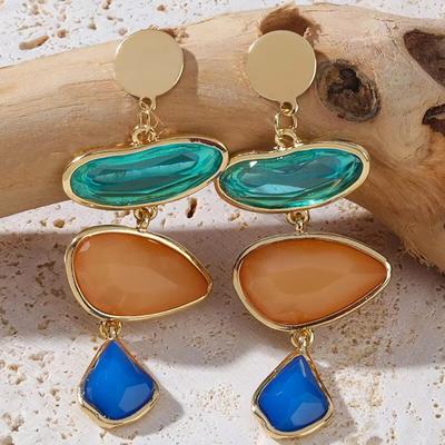 Boho Elegant Geometric Drop Resin Stone Long Stud Earrings For Women Simple Irregular Blue Earring Jewelry Gifts