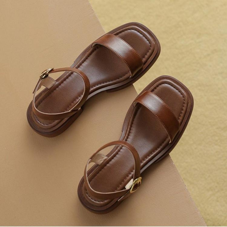 Summer Women Sandals Low Heels Basic Genuine Leather Office Ladies Casual Outdoor Shoes Woman Concise