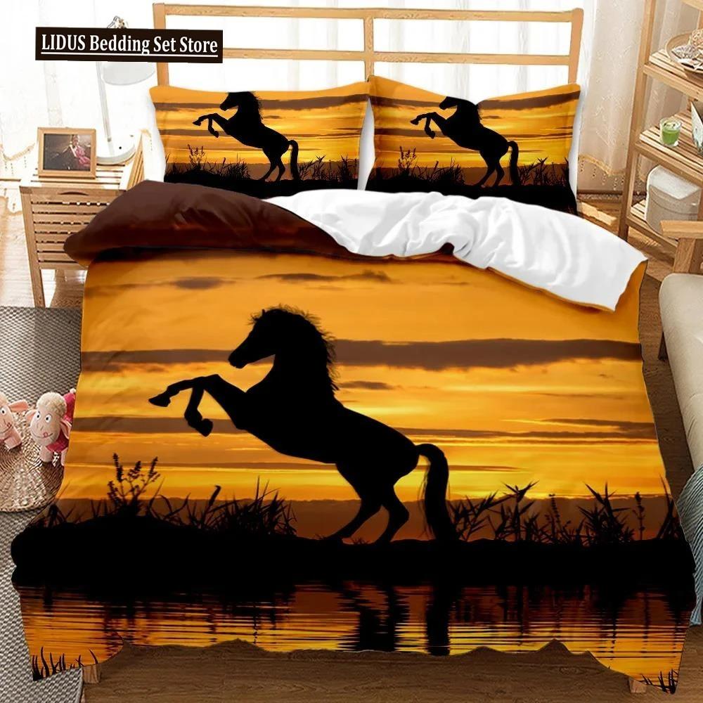 Horse Soft Duvet Cover Set Horse Runing In Stary Sky Print Twin Beding Set For Adult Peoples Animal Quen King-Sized Dimensionsd Dimensions Polyester