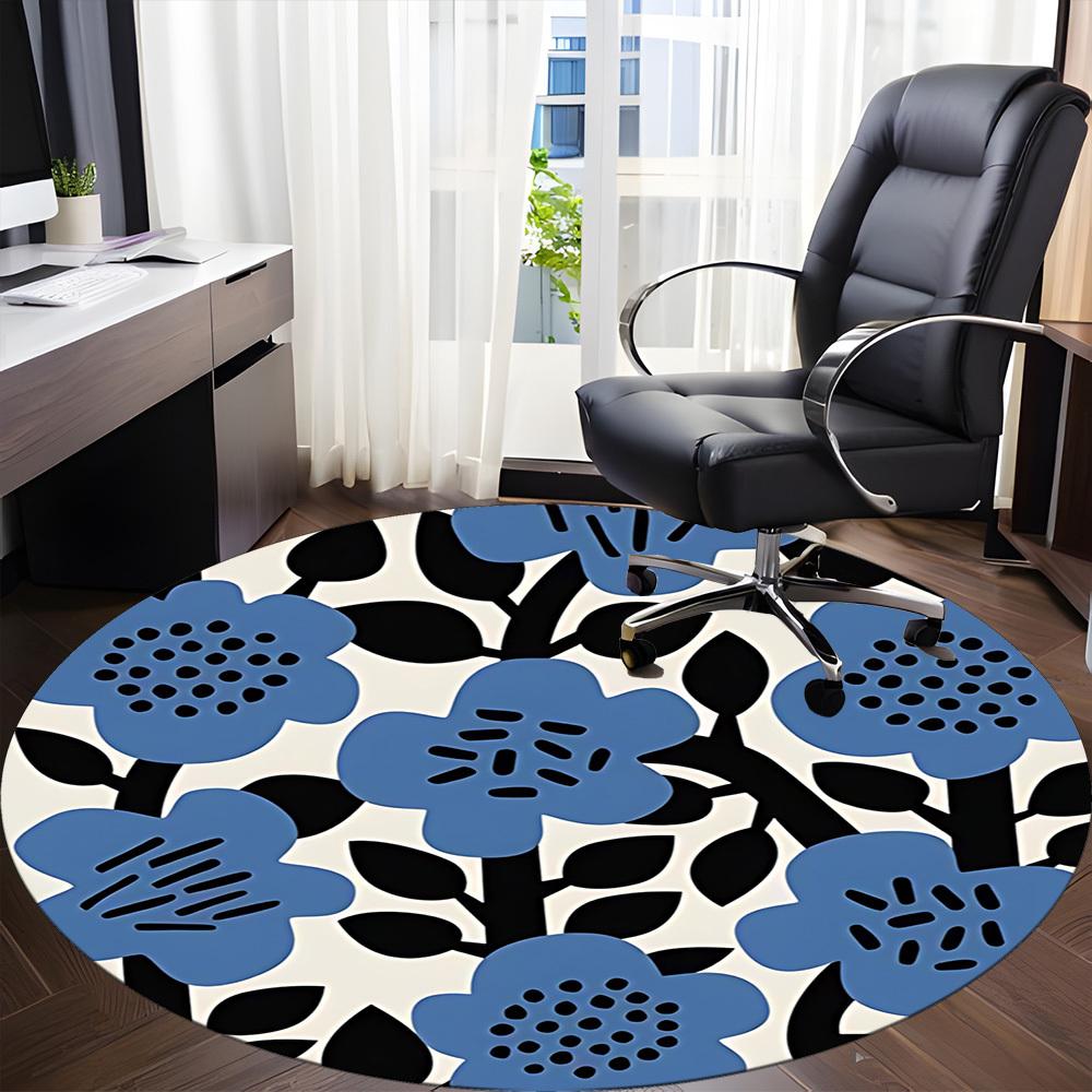 1pc Floral Pattern Office Round Area Rug, Mat Suitable For Office, Under Office Chairs Bedroom Living Room Home Decor, Room Deco