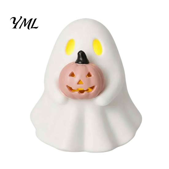 Seasonal Home Ornament Halloween Glowing Ghost Figurine, LED Light Up Ghost, Farmhouse Tabletop Decor Rustic Autumn Accents for Tiered Tray