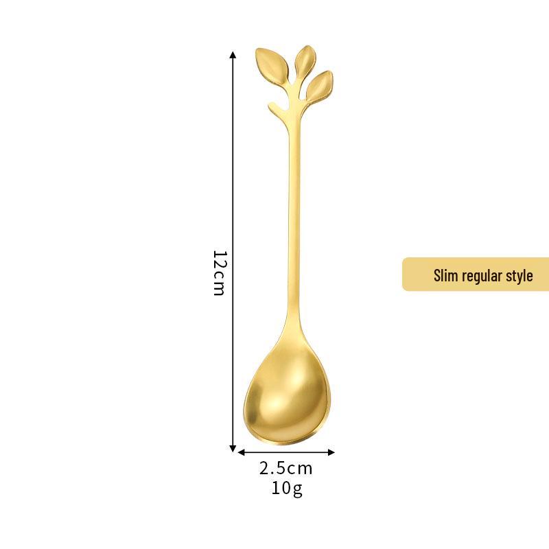 Gold Leaf Stainless Steel Spoon - Creative European Style Fruit, Coffee, Stirring, and Dessert Spoon Gift