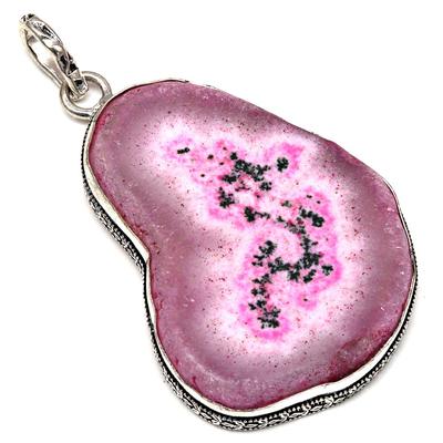 Pendant Pink Slice Drusy Gemstone Handmade Silver Jewelry 2.75"