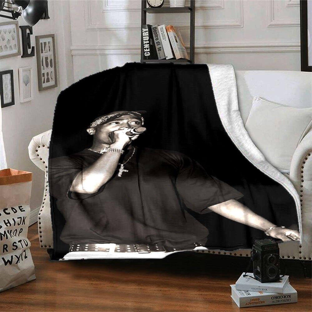 1pc 2PacHip Hop Blanket Soft Lightweight All Season Multi Purpose Throw for Sofa, Bed, Office & Picnics, French Style with Iconic Album Art & Quotes