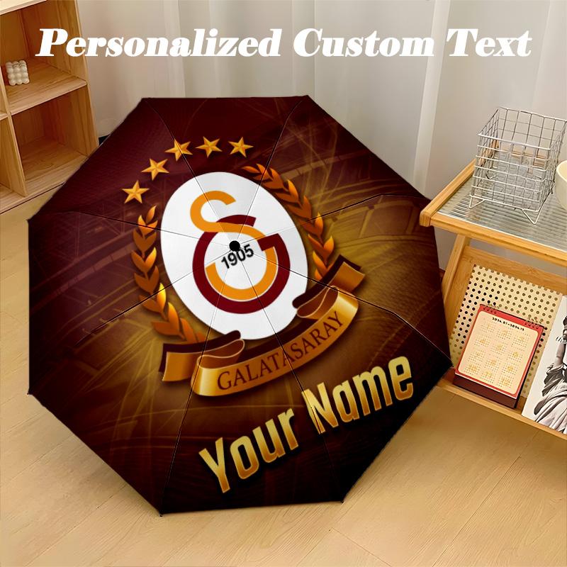 8 Rib Auto Folding Umbrella Galatasaray FC Print Custom Name Text Portable Rain Gear