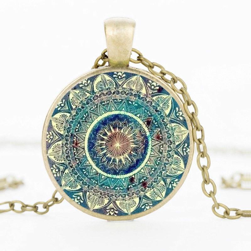 1 Stück Mandala Yoga Zeit Edelstein Halskette, Modische Glasanhänger Halskette Schmuck