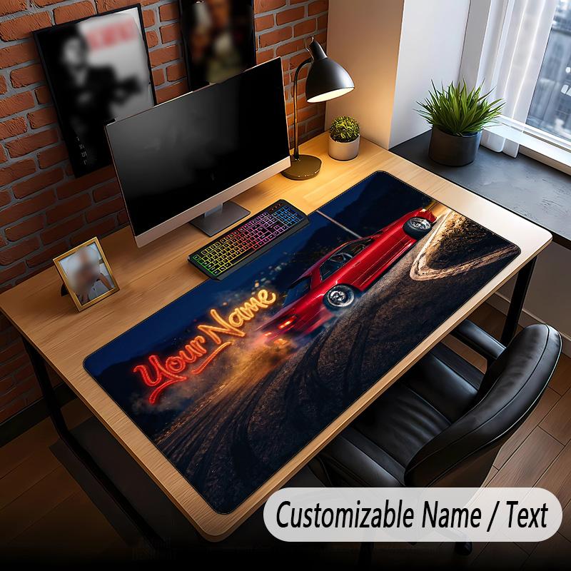 Auto-Rennsport-Thema Benutzerdefiniertes Mauspadd Personalisiert mit Namens-Text Angepasste Schreibtischmatte für Büro Heimdekoration