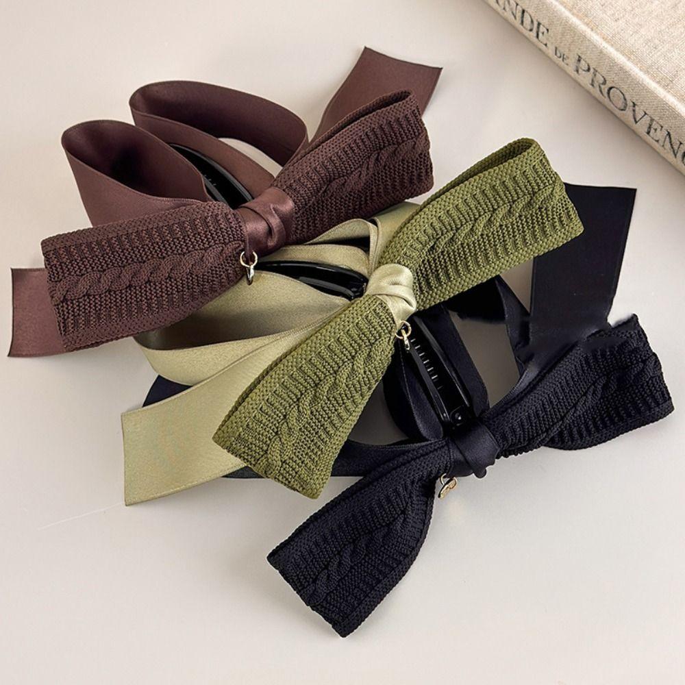 Large Size Bowknot Ribbon Hair Clip Non-Slip Hairpin Fashion Knitted Bow Banana Clip  Girl