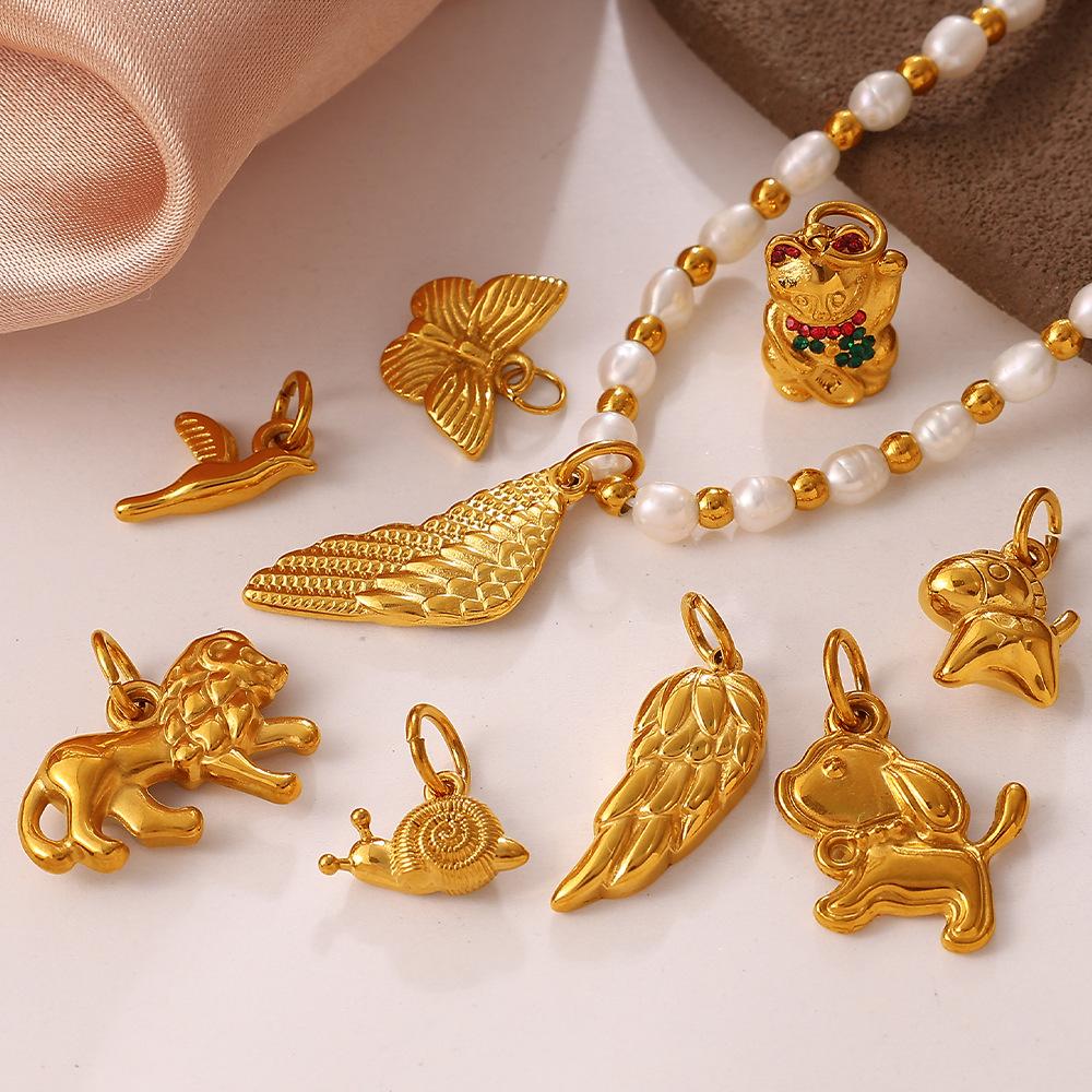 Lucky Cat Cartoon Animal DIY Pendant, 18K Gold Plated Stainless Steel Versatile Charm