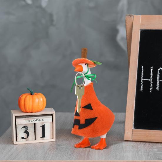 Pumpkin Goose Costume 7 Inch Desk Goose Outfit Halloween Cute Pumpkin Attire with Hat for Tabletop Goose Magnetic Goose Statue Key Holder