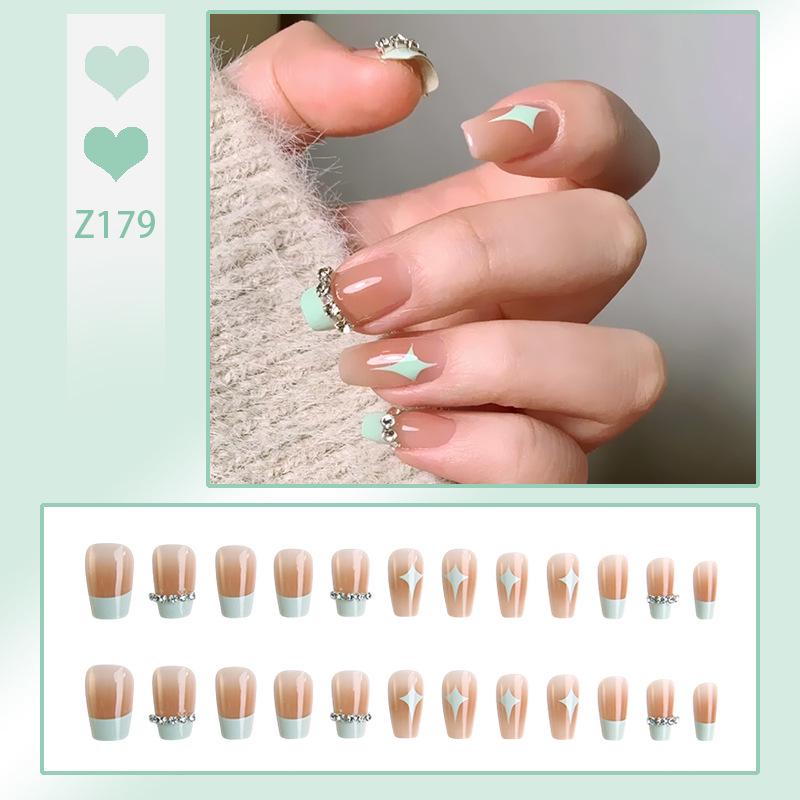 

Летние бриллиантовые французские звезды носимые типсы для ногтей - Средние длинные наклейки для нейл-арта и накладные ногти Glue Set