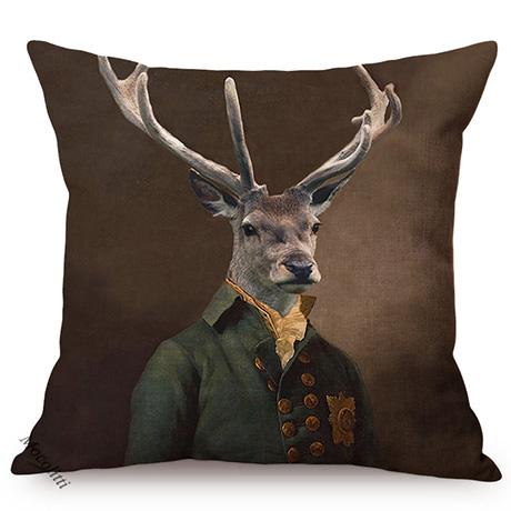 Europe Art Posters Style Decorative Cushion Cover Deer Giraffe Owl Ostrich Funky Animal Vintage Portrait Sofa Throw Pillow Case