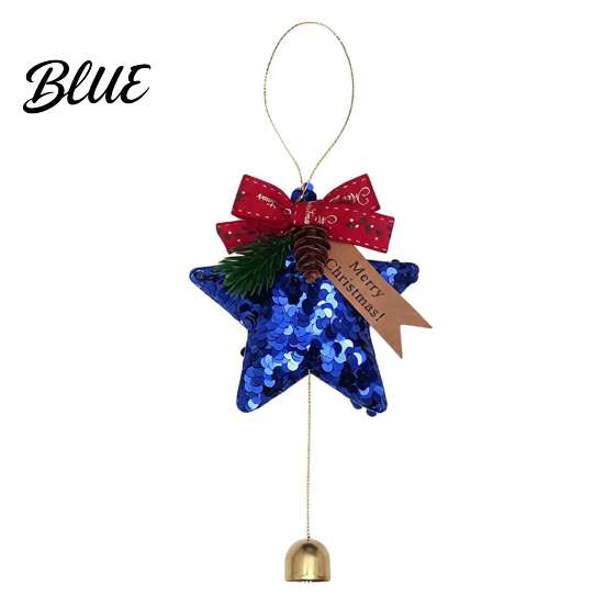 Seasonal Party Supplies Glitter Star Bell Ornaments Sequin Hanging Decoration with Bow Pine Indoor Christmas Tree Trim Cone Sparkly Pendant