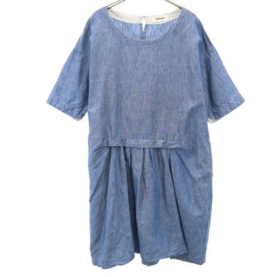 Tsumugi Short Sleeve Dungarees One Piece F Blue Women Used