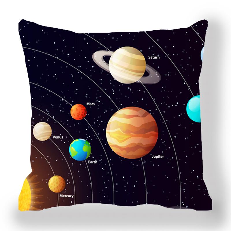 Black Dream Space Planet Digital Printing Short Plush Pillow Covers Decorative For Car Sofa Office Cushion Cover Home Goods
