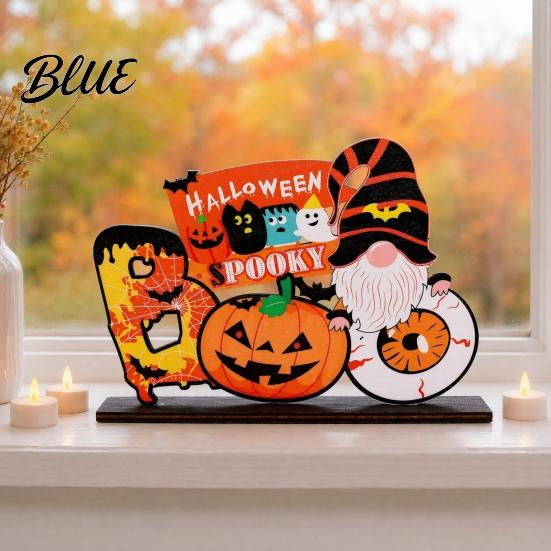 Creative Halloween Styling Wooden Ghost Pumpkin Figurine Rustic Table Decor for 3D Tabletop Home Party Spooky Shelf Decoration Fall Party