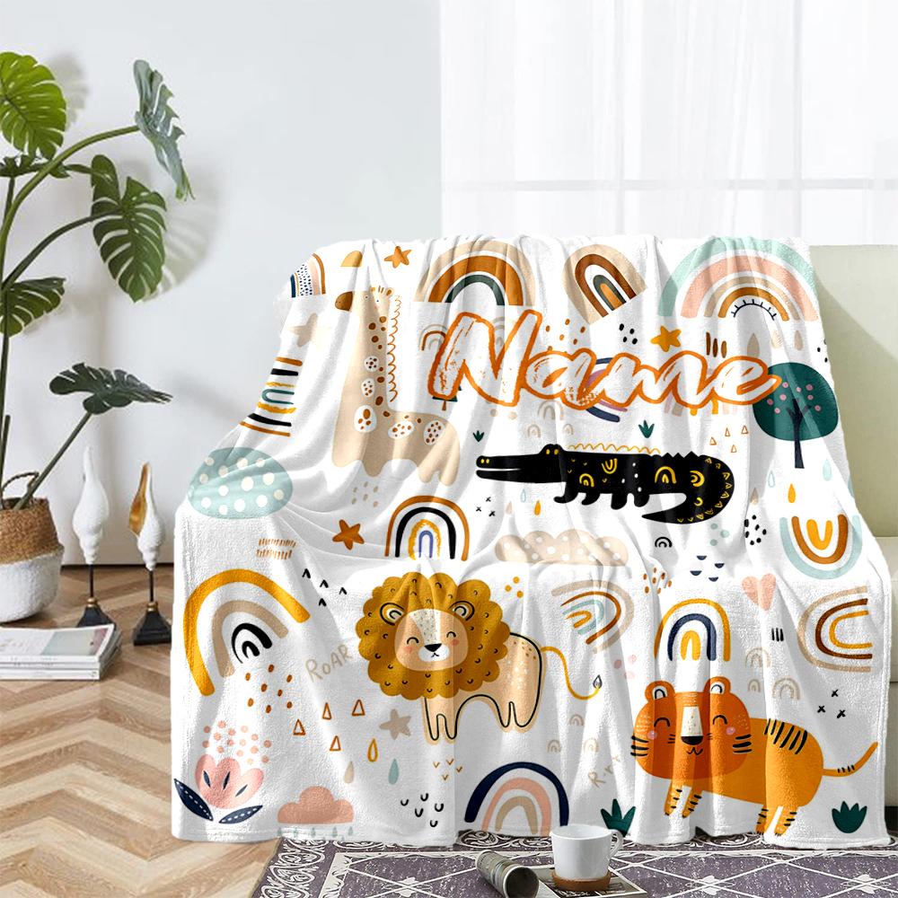 Custom Name Animals Theme Printed Blanket - Perfect for Couch, Bed, Travel & Outdoor Use | Machine Washable, Cozy & Durable.