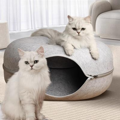 Circular Interactive Cat House Felt Donuts Cat Nests Tunnels Play Small Dogs Pet Houses One Nest Dual-use Suitable for Families with Multiple Cats