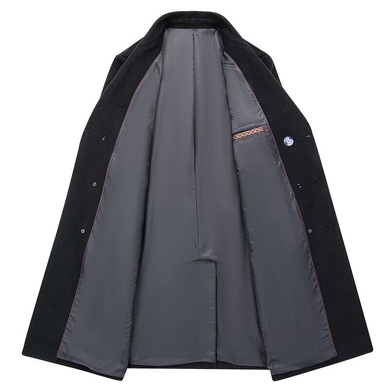 FAPAI Men's Loose Double-Breasted Wool & Silk Blend Winter Coat