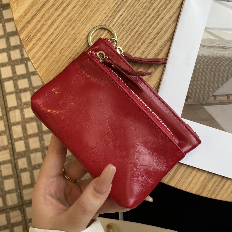 Маленький кошелек на молнии для женщин, первый слой коровьей кожи, мини-сумка с узором «всплеск», сумка для ключей, сумка для карт, монетница из натуральной кожи, женская сумка для мелочи красный