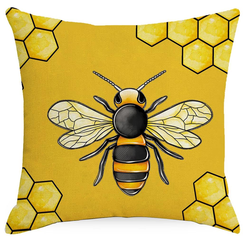 Bee Festival Linen Pillow Cover Nordic Spring and Summer Home Sofa Decoration Pillow Cover Cushion Cover