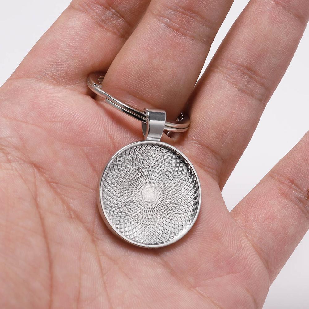 5pcs/lot Keychain With Pendant Bezel Blank Fit 25mm Cameo Glass Cabochon Base Setting DIY Keychain Key ring Supplies For Jewelry