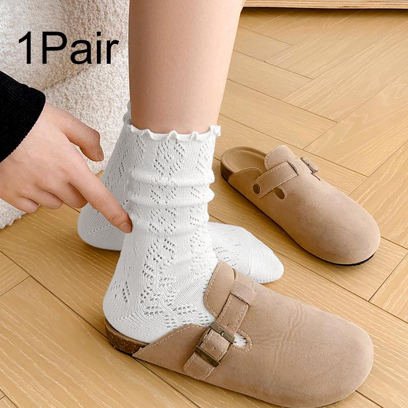 

1 Pair Polyester Knitted Socks Anti-Friction Hollow Mid-Calf Stacked Socks Anti-Odor Socks Daily Leisure Multicolor