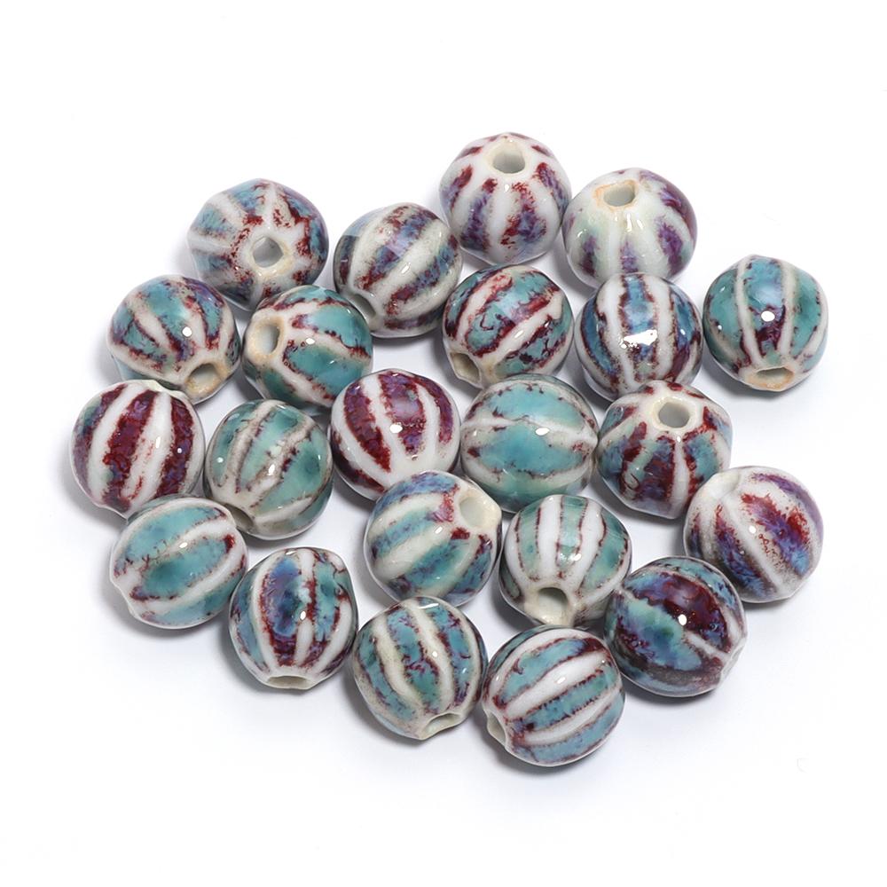 10pcs/lot 11.5mm Retro Pumpkin Ceramic Beads Loose Spaced Striped Beads For Handmade Bracelet Making DIY Exquisite Necklace Gift