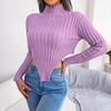 Sexy Women Asymmetrical Knit Sweater Long Sleeve Half High Collar Undercoat Autumn Winter