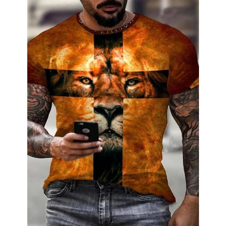 Men's Gender-Neutral T-Shirt 3D Printed Lion Round Neck Casual Short Sleeve Top Street Wea Men's T-Shirt Oversized T-Shirt