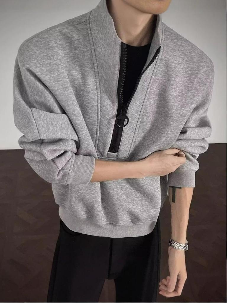 Men's Luxury Half-Zip Stand Collar Hoodie - Cozy, Versatile Pullover for Spring/Autumn.