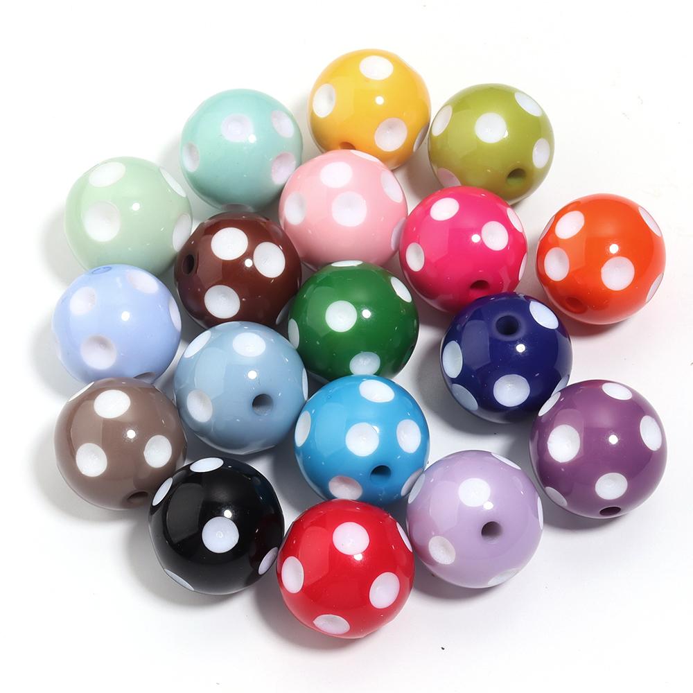 5pcs/lot 20mm White Polka Dot Resin Beads Colorful Round Loose Spacer Beads For Jewelry Making DIY Crafts Pen Beads Accessories