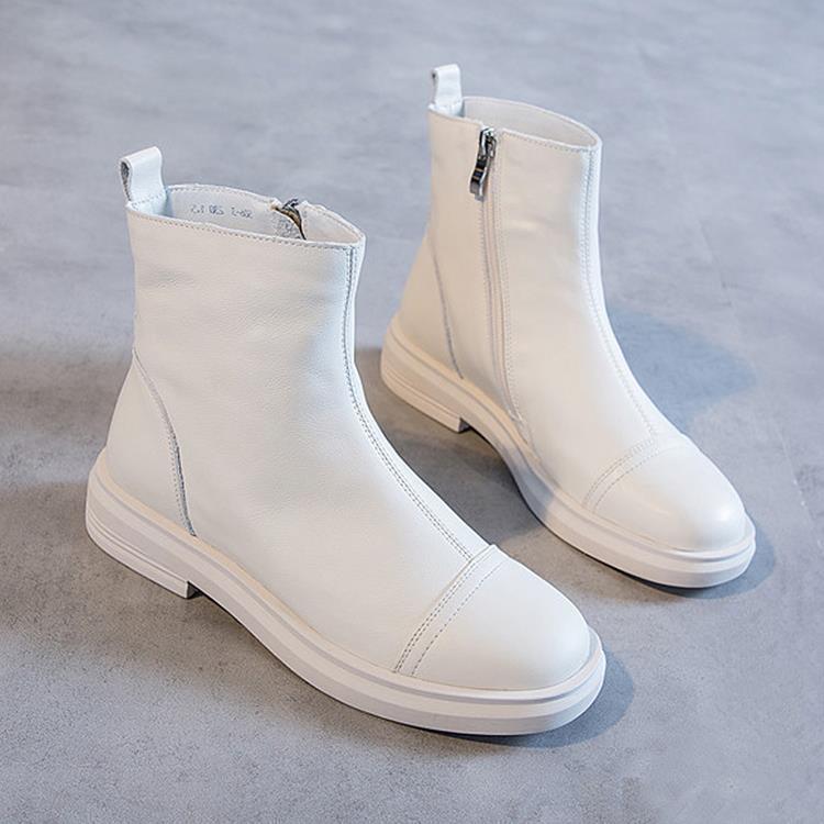 British style short boots women's 2025 autumn and winter new spring and autumn zipper versatile thick heel flat bottom Martin boots Internet celebrit